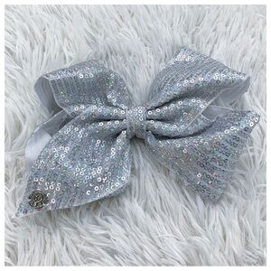 JoJo Siwa Sequin Aurora Borealis Silver Cheer Dance Large Bow Clip New Authentic